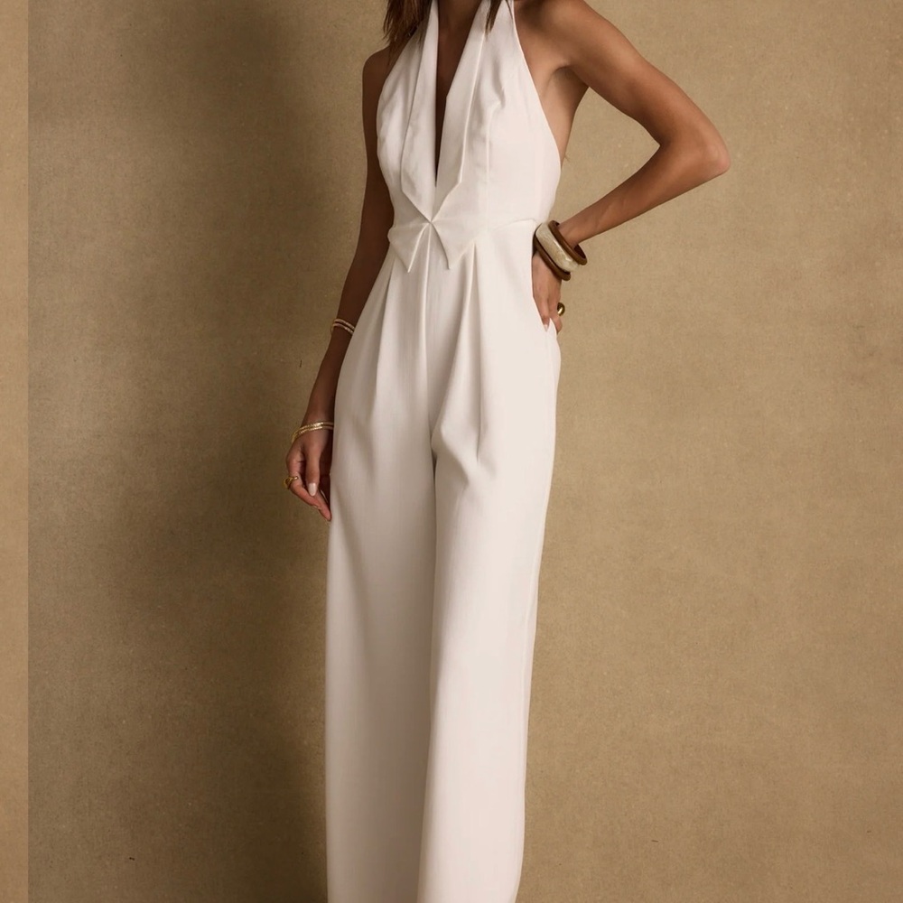 12th Tribe White Halter Jumpsuit
